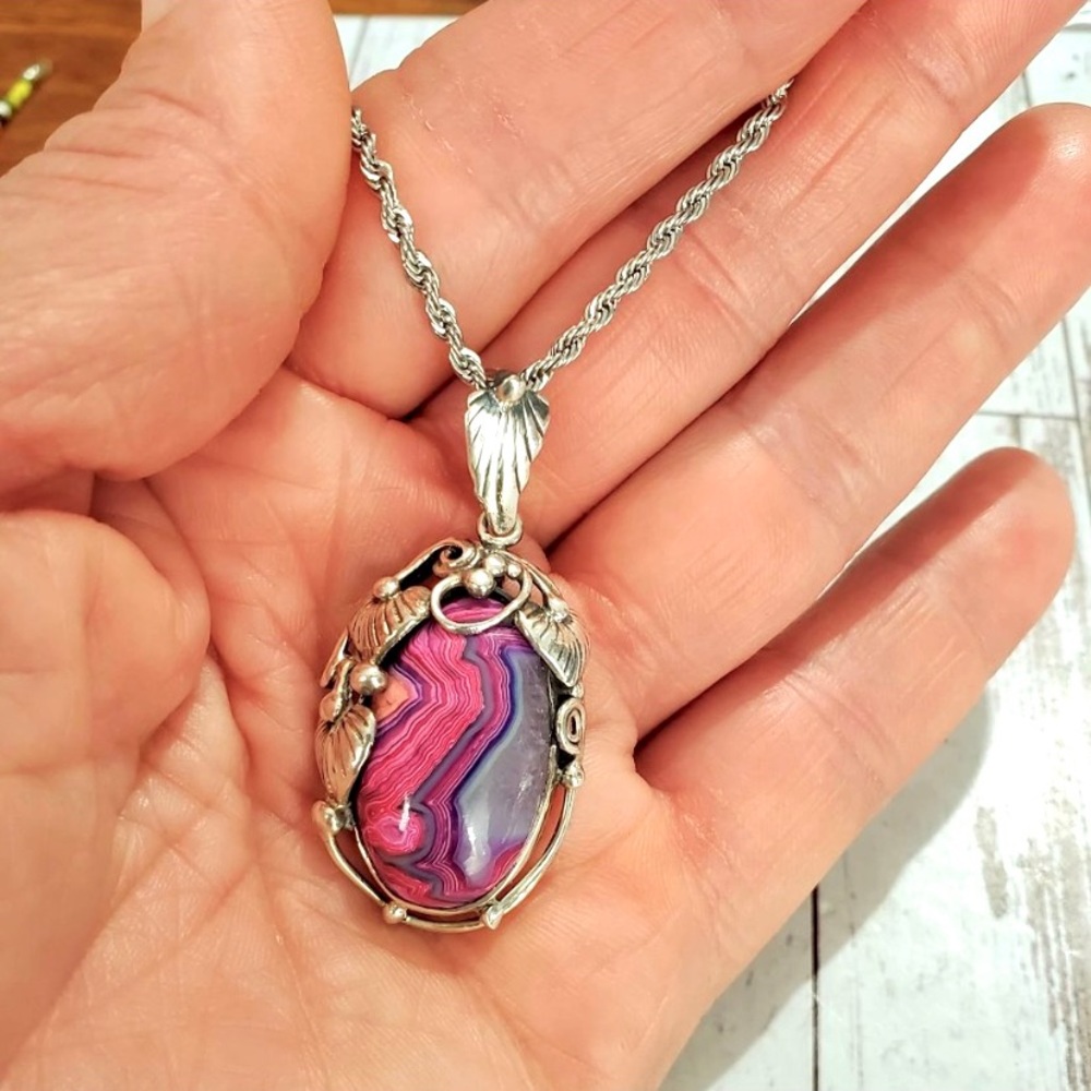 SOLD Pink & Purple Laguna Lace Sterling Pendant - Picture 2 of 5